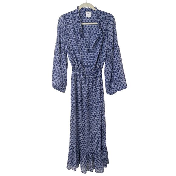 Misa Los Angeles Women's Amata Dress Maxi Blue Pattern Small Sheer A Line - Picture 2 of 10